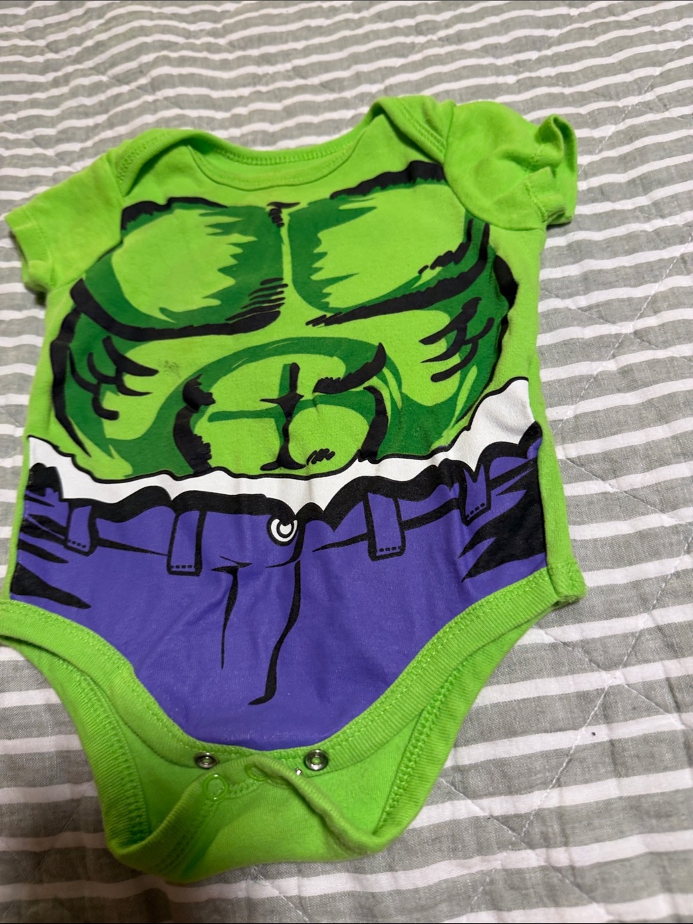 Marvel Green and Purple Hulk Muscle Print Baby One-Piece